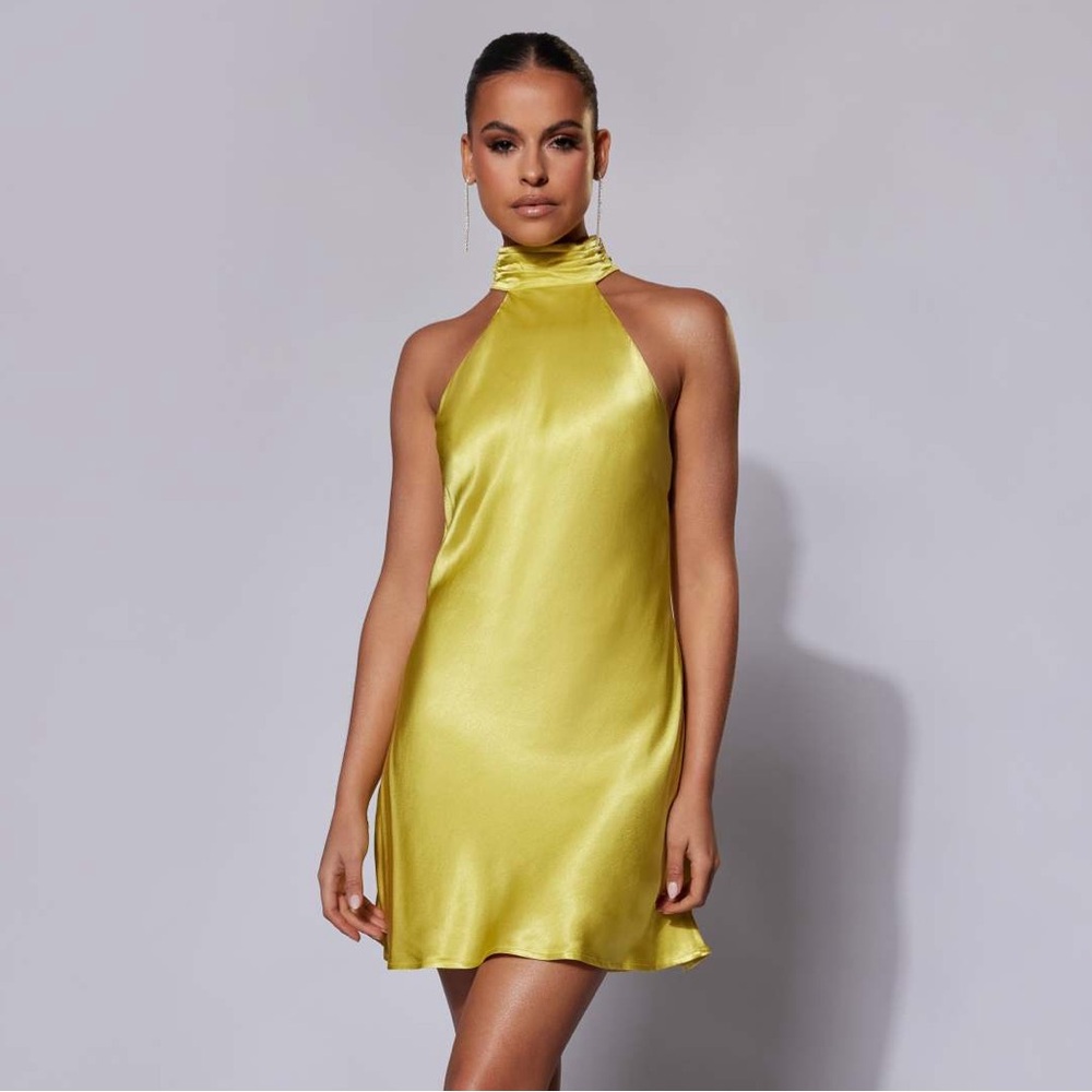 Meshki Claire A Line Micro Mini Dress in Chartreuse